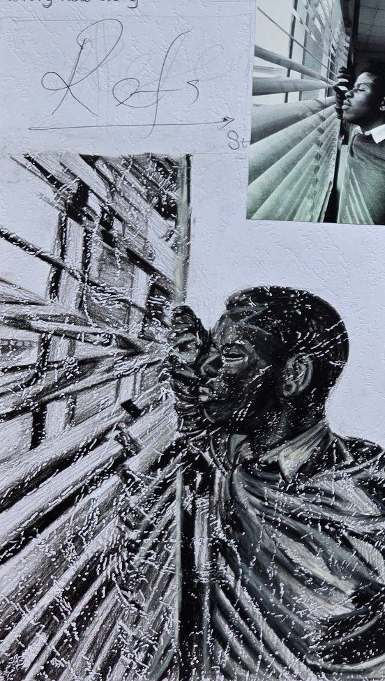 Figure at window - charcoal and acrylic