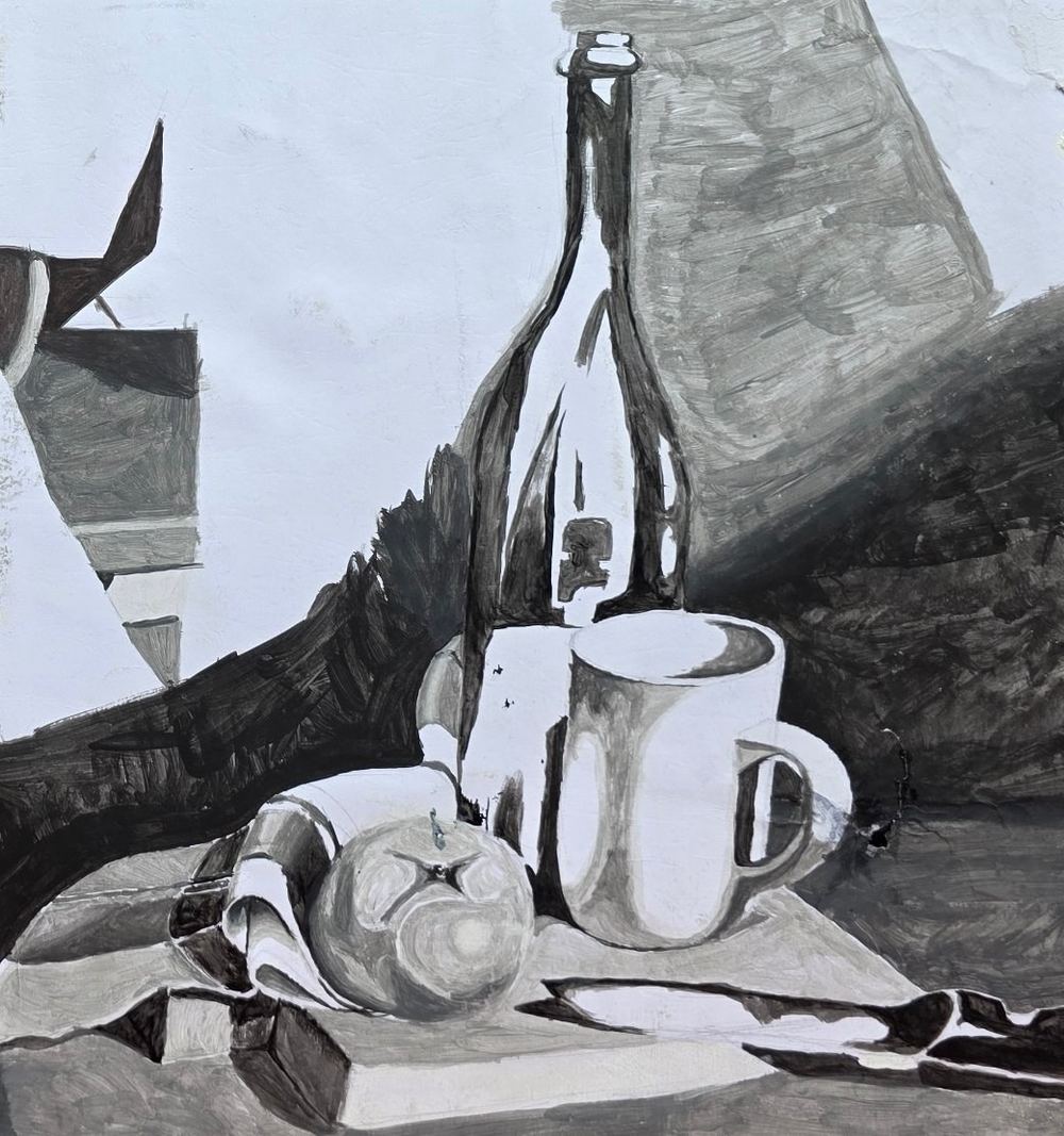 Still life before - monochrome acrylic study