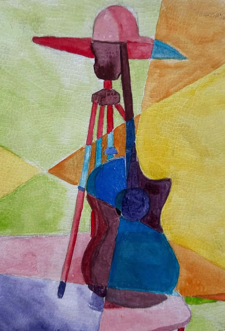 SEN student abstract work - cubist watercolour composition
