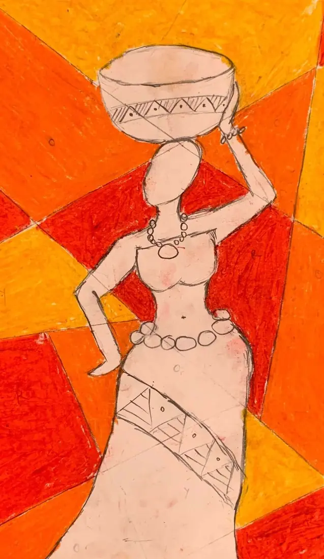 SEN student figurative work - bold oil pastel composition