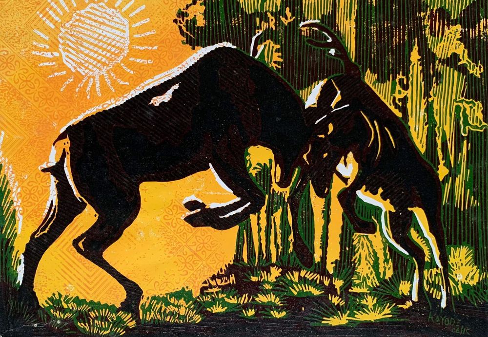 Original linocut print by Femi Kayode