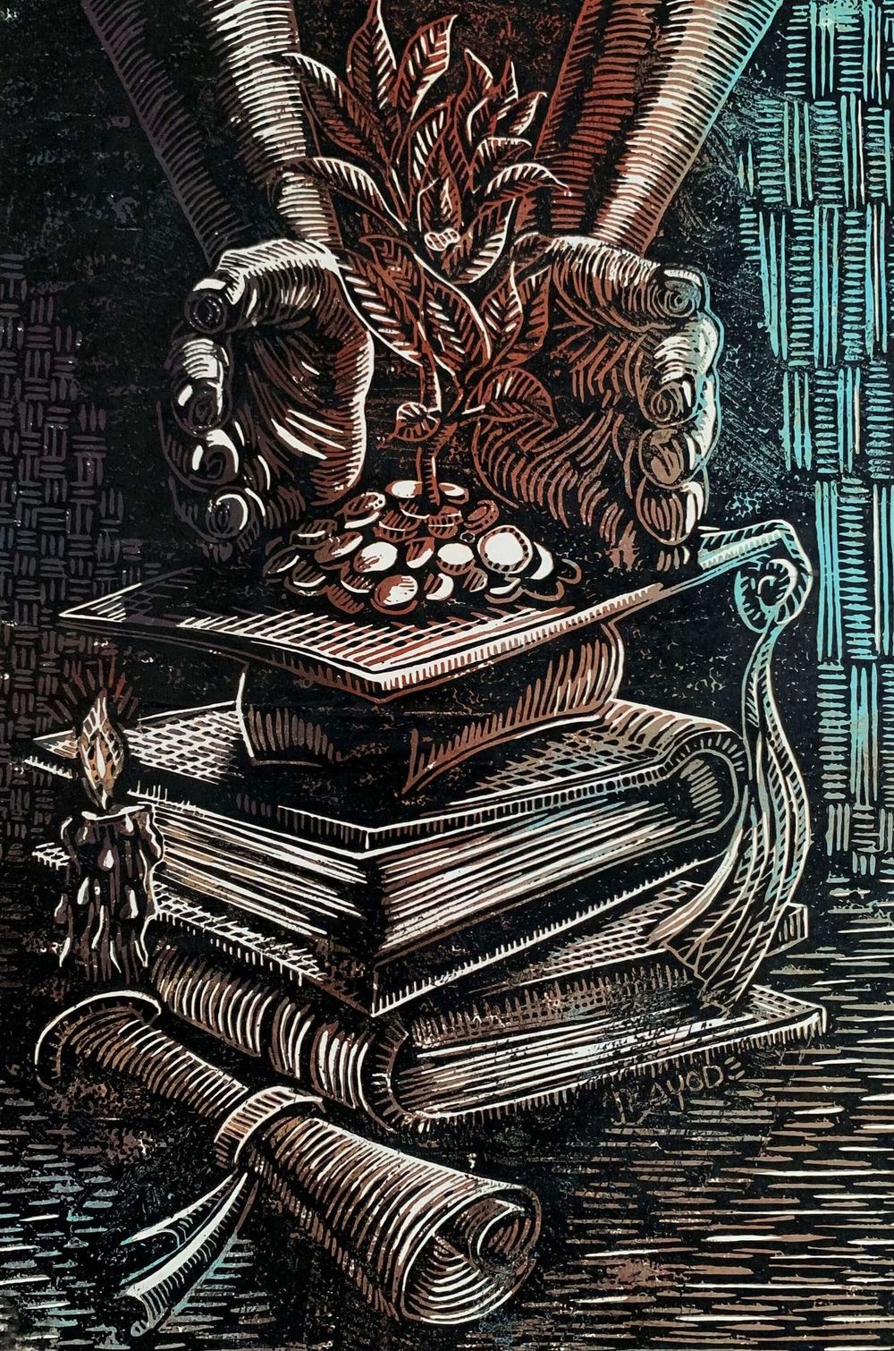 Original woodcut print by Femi Kayode