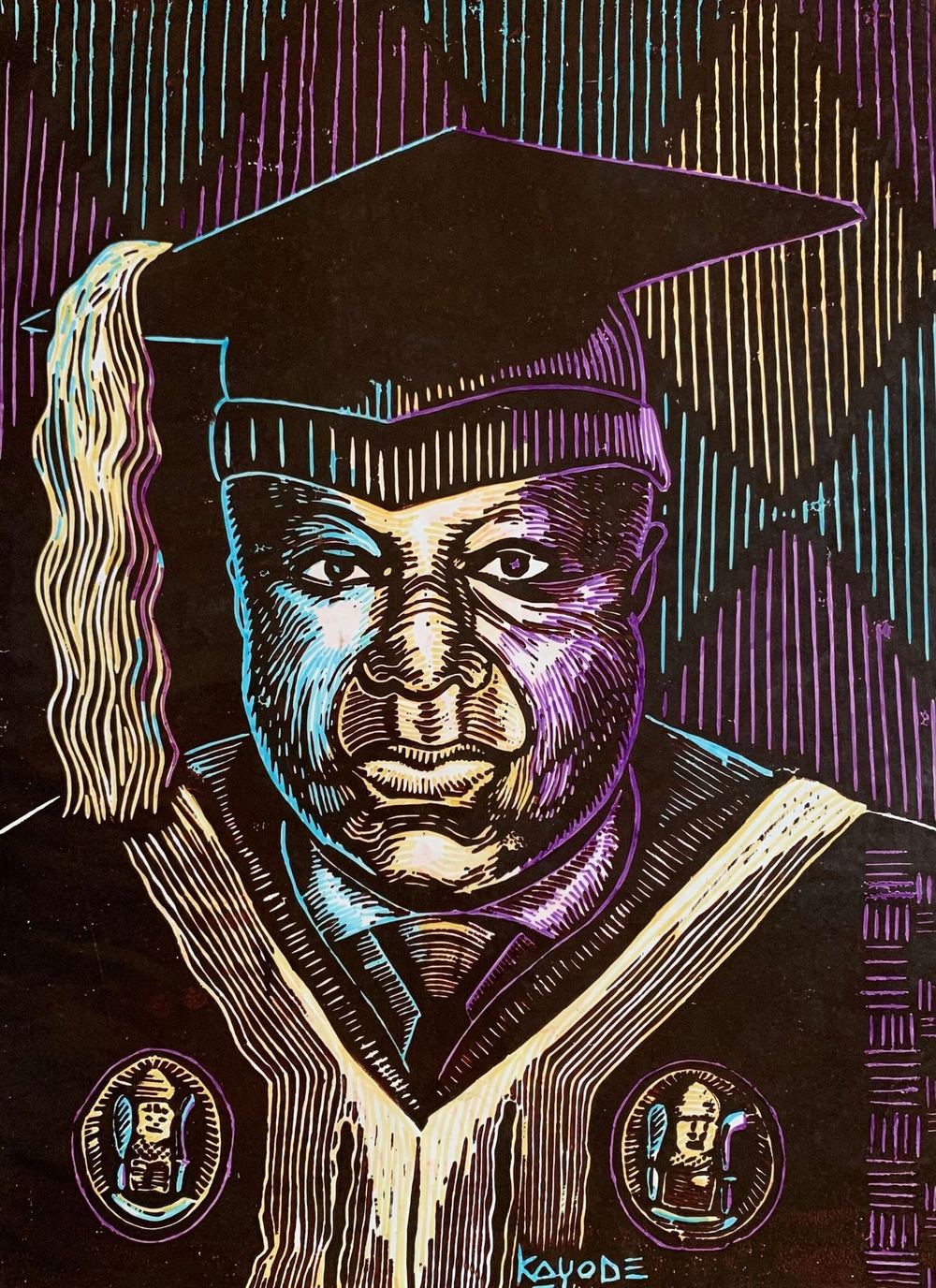 Original woodcut print by Femi Kayode