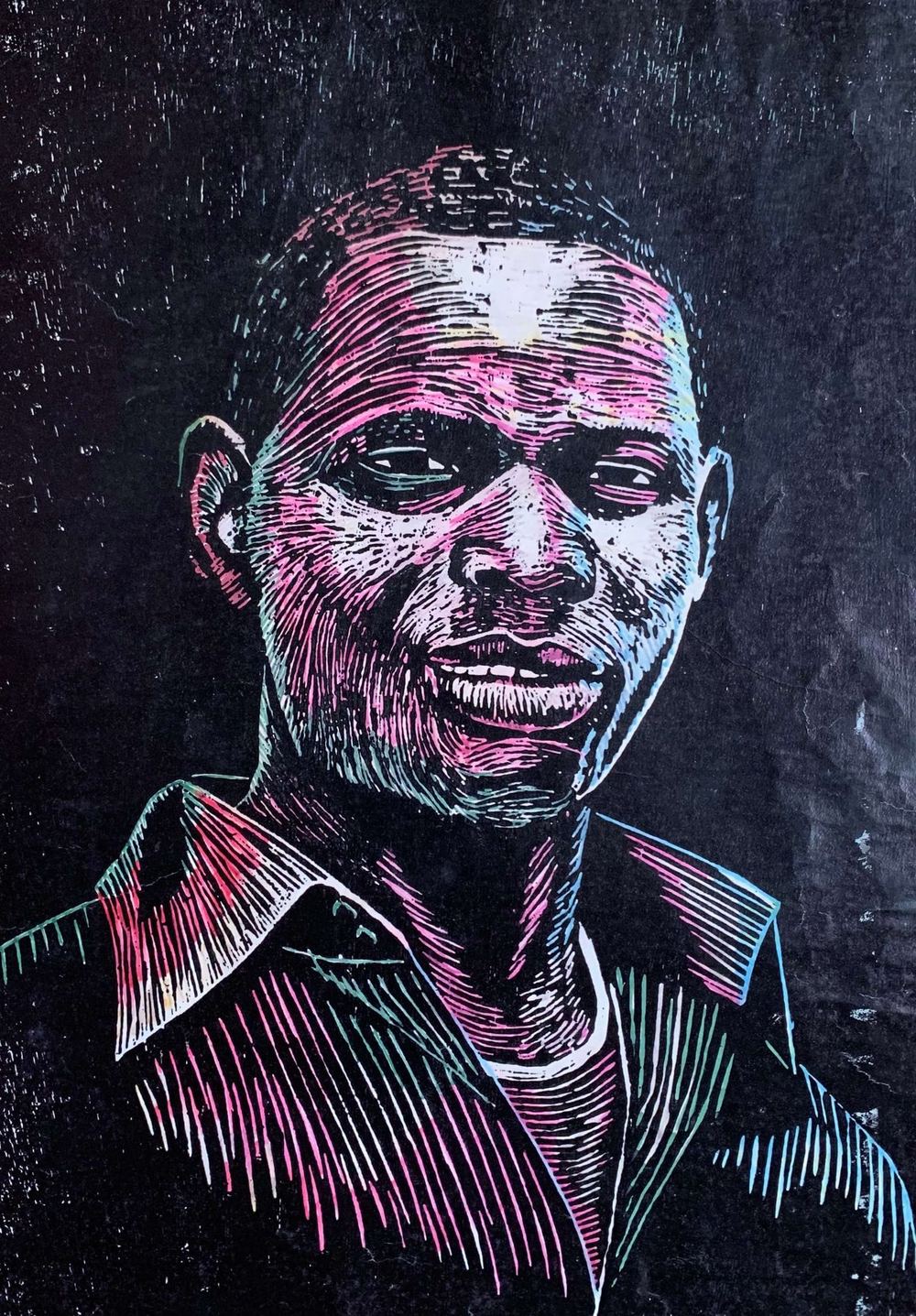 Original woodcut print by Femi Kayode