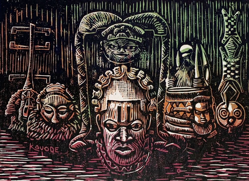 Original woodcut print by Femi Kayode