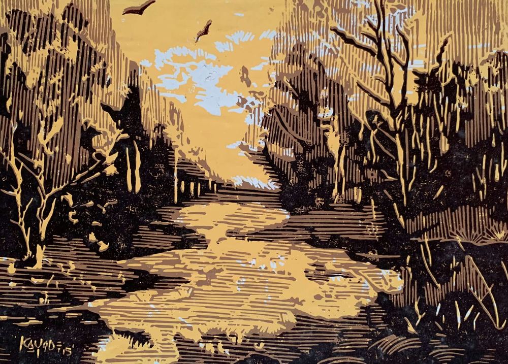 Original woodcut print by Femi Kayode